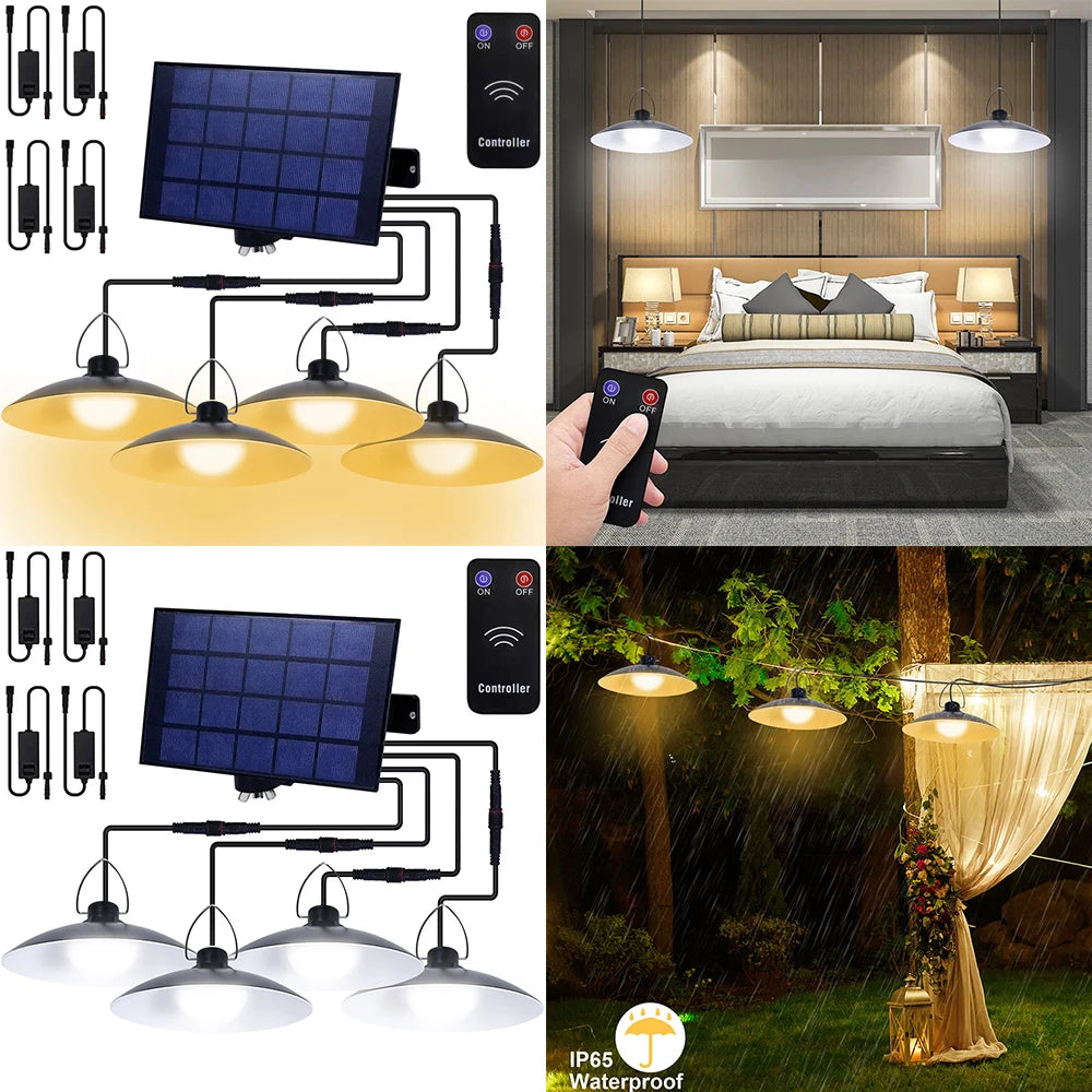 1/2/3/4Head Solar LED Pendant Light Remote Control Outdoor Indoor Solar Lamp Waterproof Security Lighting For Garden Porch Patio