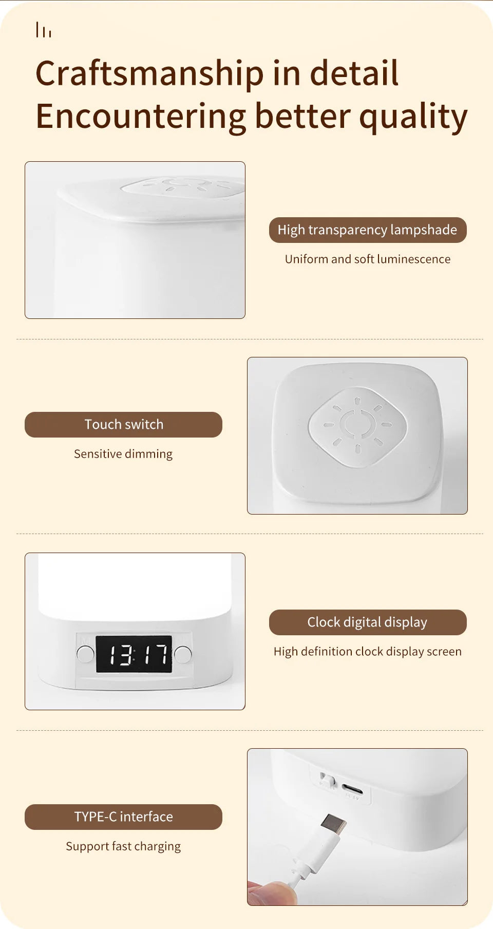 Portable Led Night Light with Clock Time Display Rechargeable Remote Control for Bedroom Bedside Table Lamp Baby Nursery Reading