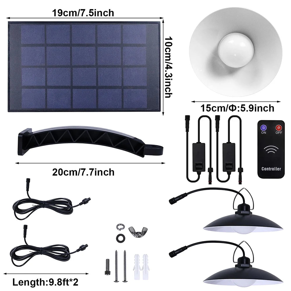 1/2/3/4Head Solar LED Pendant Light Remote Control Outdoor Indoor Solar Lamp Waterproof Security Lighting For Garden Porch Patio