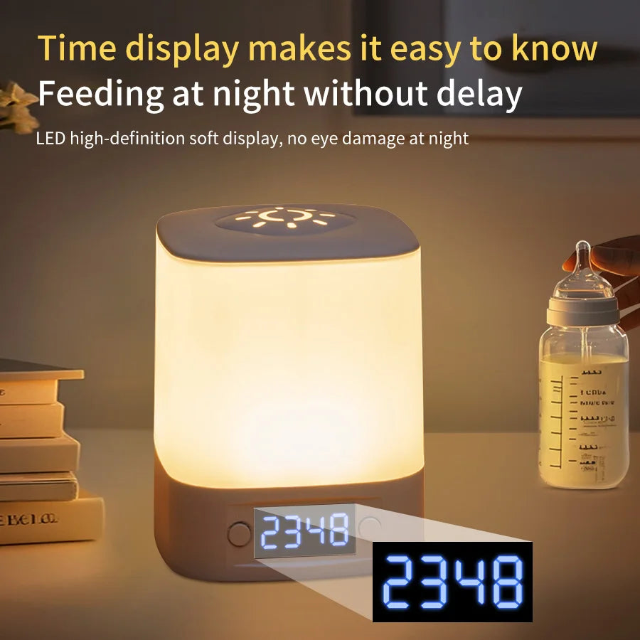 Portable Led Night Light with Clock Time Display Rechargeable Remote Control for Bedroom Bedside Table Lamp Baby Nursery Reading