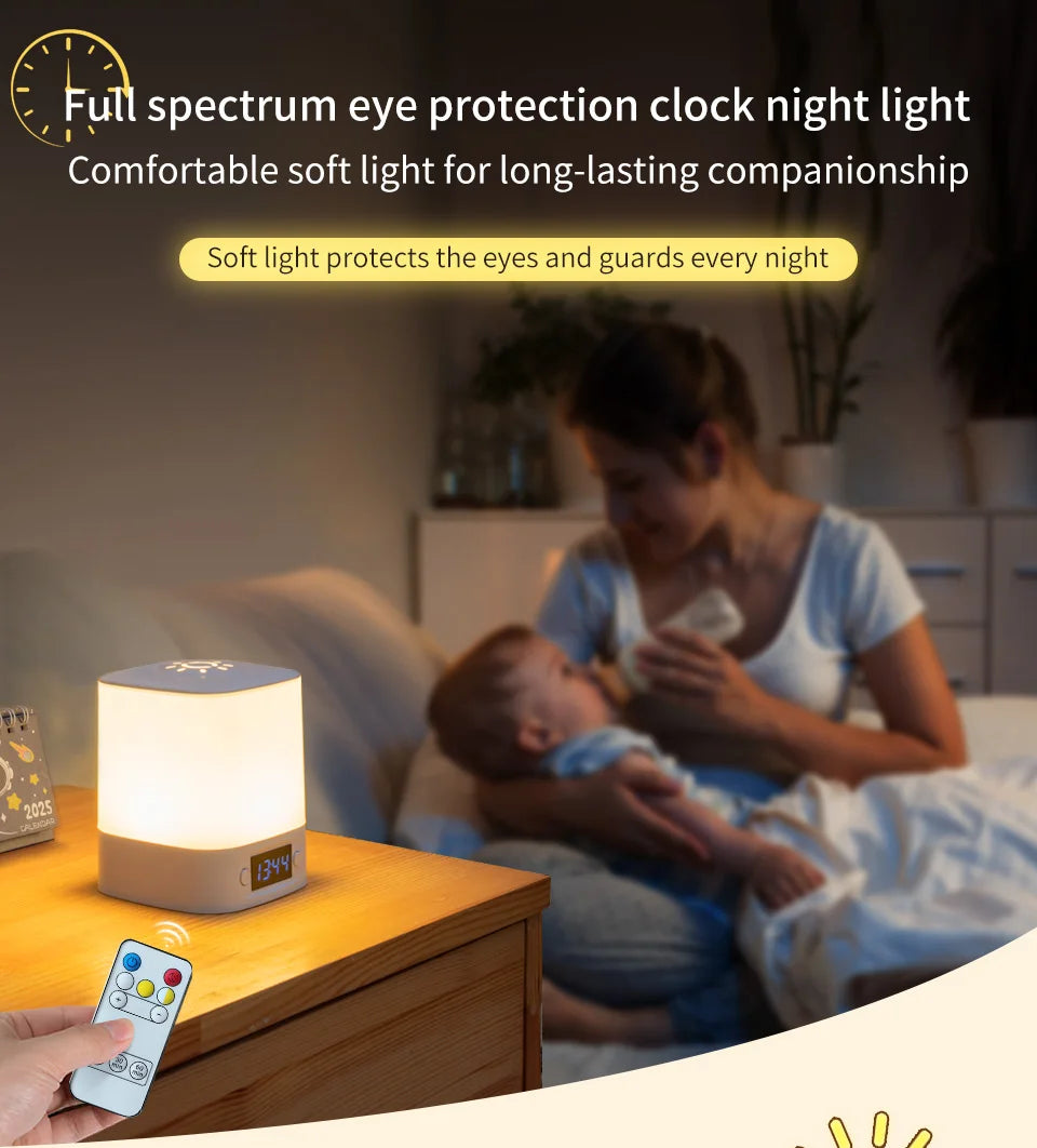 Portable Led Night Light with Clock Time Display Rechargeable Remote Control for Bedroom Bedside Table Lamp Baby Nursery Reading