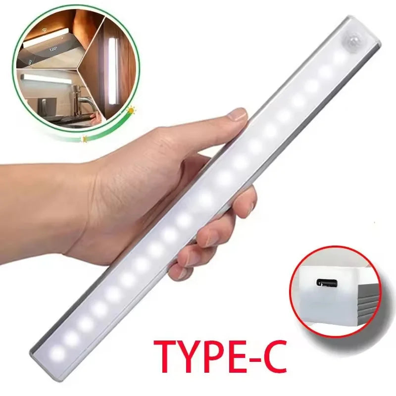 LED Motion Sensor Bar Light Rechargeable Induction Night Light Portable Cordless Magnetic Cabinet Lamp for Kitchen Room Bedside