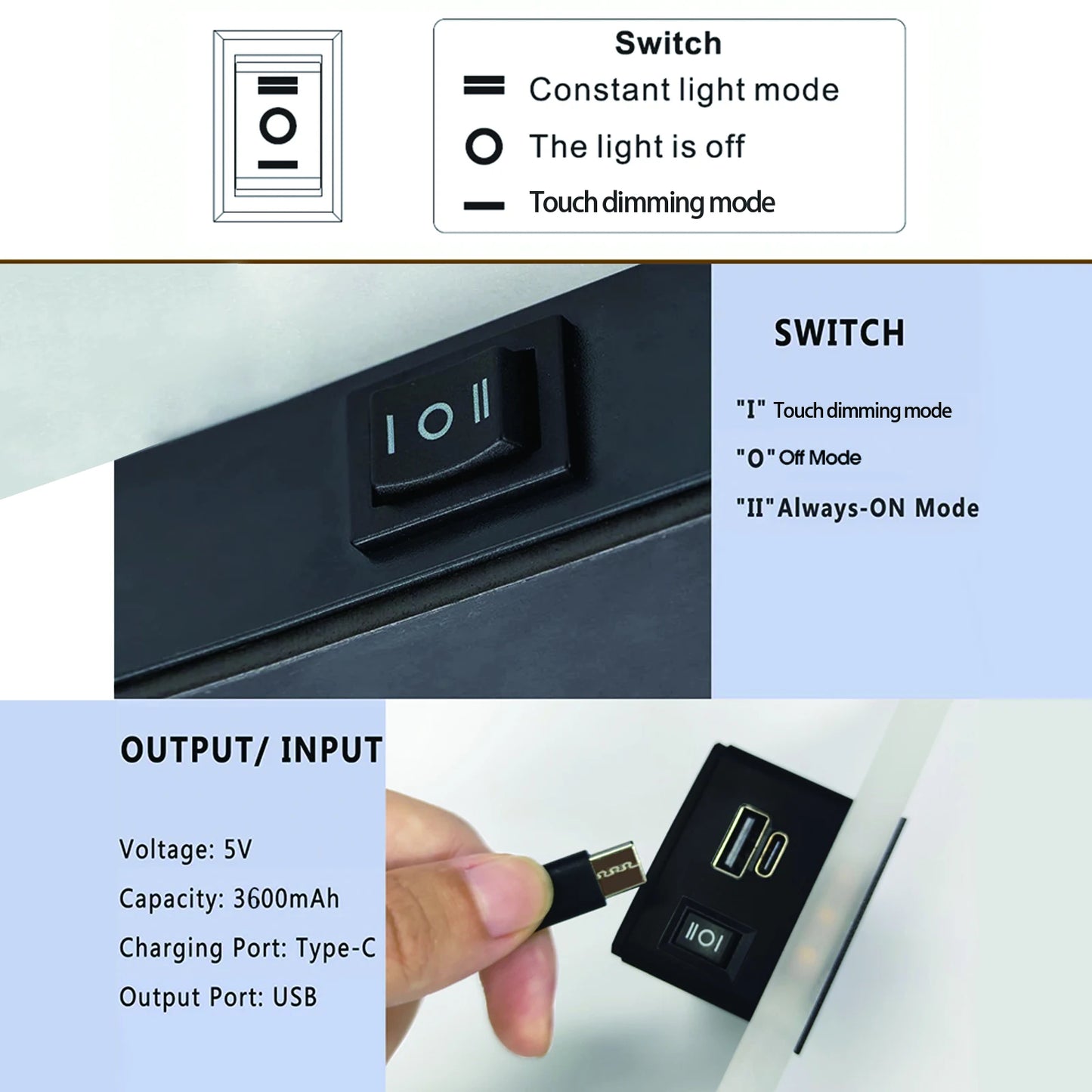 USB Rechargeable LED Wall Lamp – Touch & Motion Sensor Night Light