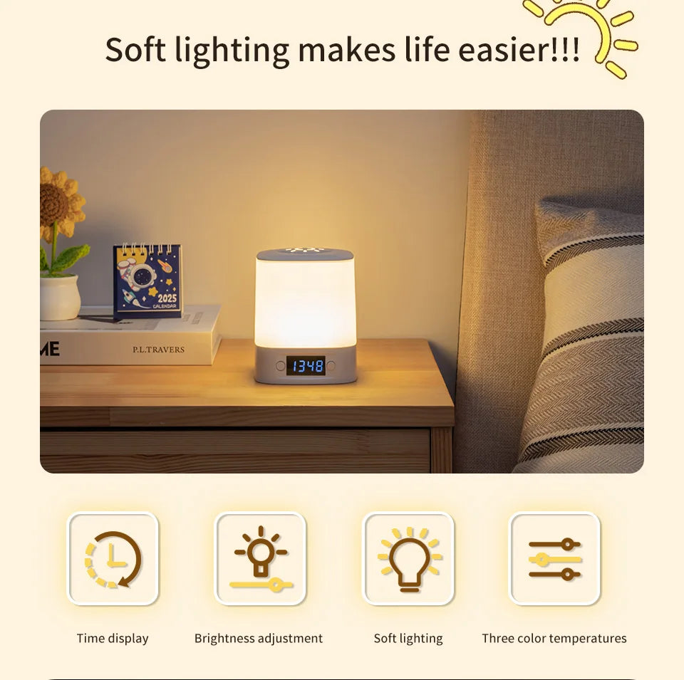 Portable Led Night Light with Clock Time Display Rechargeable Remote Control for Bedroom Bedside Table Lamp Baby Nursery Reading
