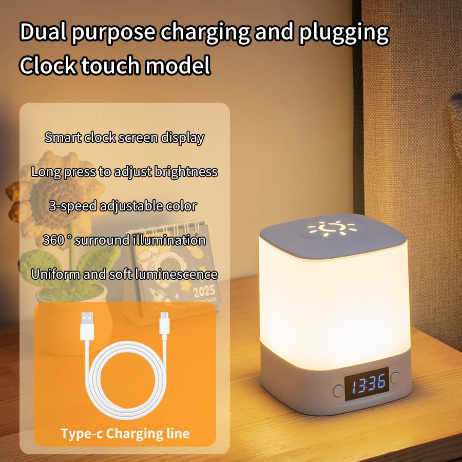 Portable Led Night Light with Clock Time Display Rechargeable Remote Control for Bedroom Bedside Table Lamp Baby Nursery Reading
