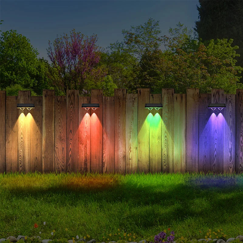 Solar Wall Lights  Outdoor LED Fence Light  RGB Solar Garden Wall Lights  IP65 Waterproof for Courtyard Decoration Light