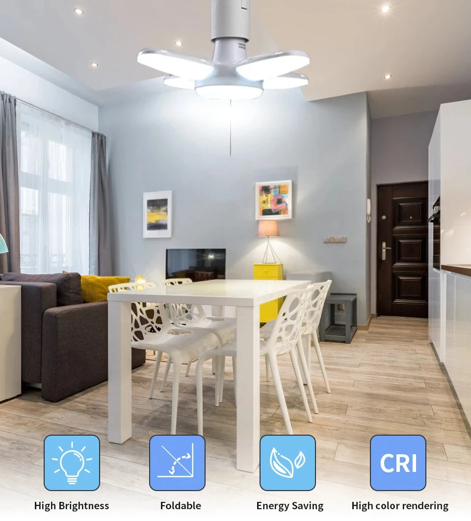 Foldable LED Garage Light Bulb | E27, 40 LEDs, 6500K White | For Kitchen | Indoor | Living Room | Attic Light