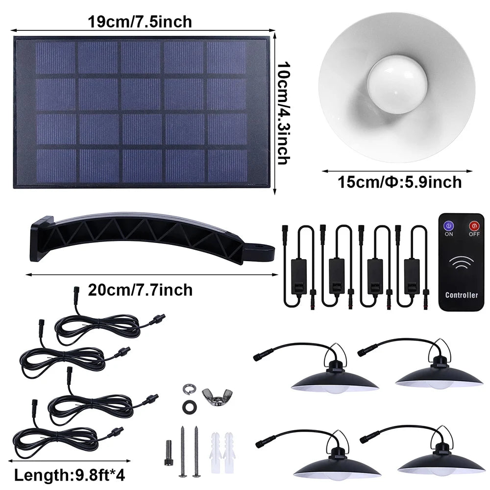 1/2/3/4Head Solar LED Pendant Light Remote Control Outdoor Indoor Solar Lamp Waterproof Security Lighting For Garden Porch Patio