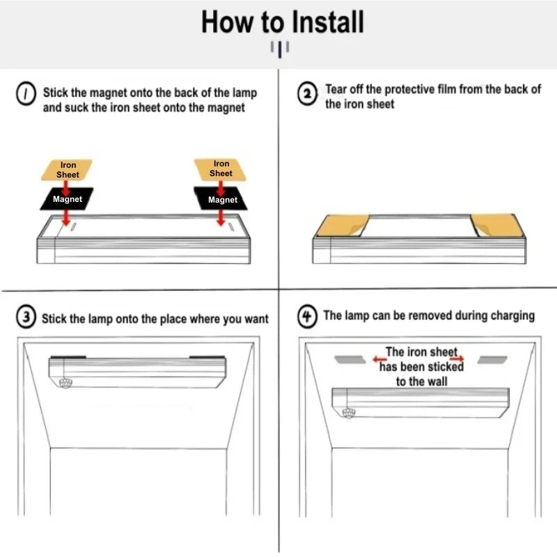 LED Motion Sensor Bar Light Rechargeable Induction Night Light Portable Cordless Magnetic Cabinet Lamp for Kitchen Room Bedside