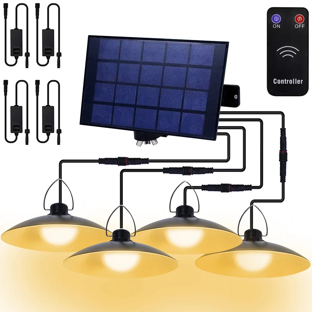 1/2/3/4Head Solar LED Pendant Light Remote Control Outdoor Indoor Solar Lamp Waterproof Security Lighting For Garden Porch Patio
