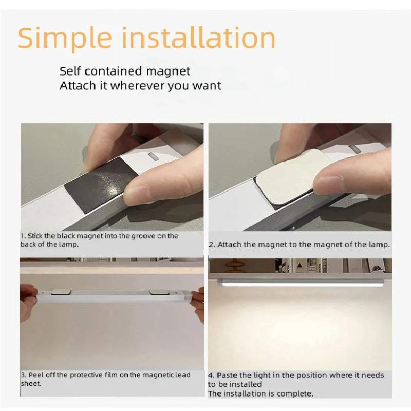 LED Night Light Motion Sensor Light Wireless Type C Rechargeable Light Cabinet Wardrobe Lamp Staircase Backlight For Kitchen