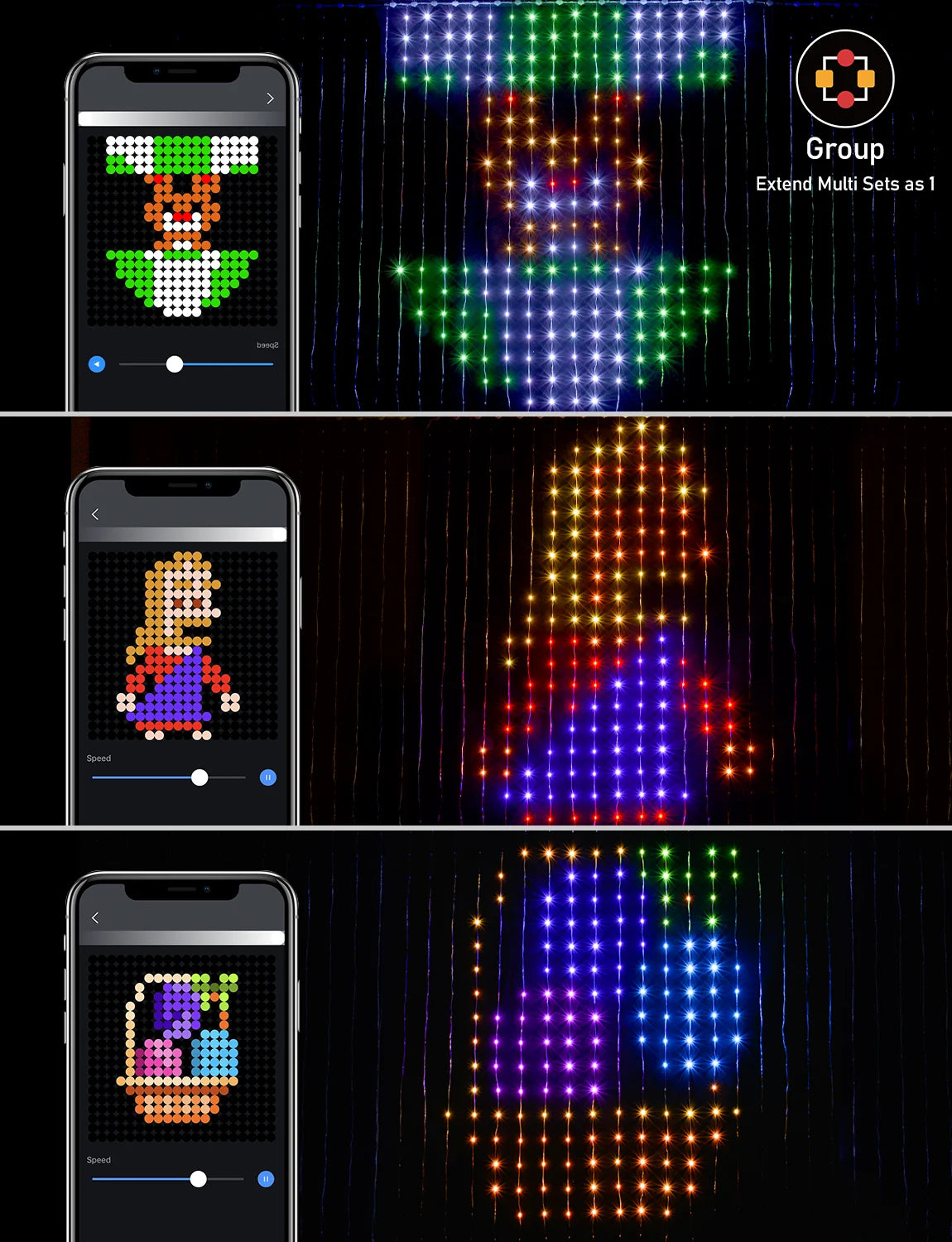 400LEDs Smart Curtain Lights Bluetooth App LED String RGB Fairy Lights DIY Music Change Display for Window Bedroom Decoration