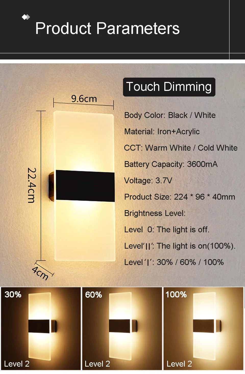 USB Rechargeable LED Wall Lamp – Touch & Motion Sensor Night Light