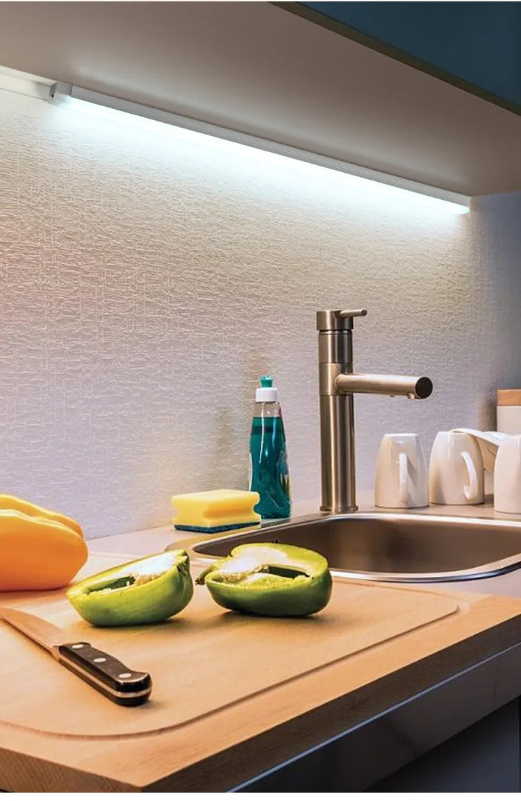 LED Motion Sensor Bar Light Rechargeable Induction Night Light Portable Cordless Magnetic Cabinet Lamp for Kitchen Room Bedside