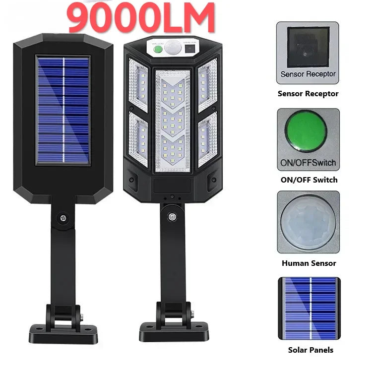 20000LM Solar Lights Outdoor External Solar Lamp with Motion Sensor Remote Control Solar Powered Spotlight Lamp Wall Street Lamp