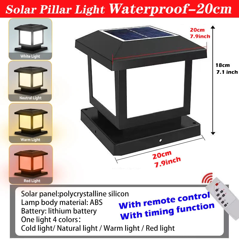 Timed LED Solar Outdoor Light Pillar Solar Lights Waterproof Thick Garden Pathway Parking Yard Outdoor Decor Lamp RC Solar Light
