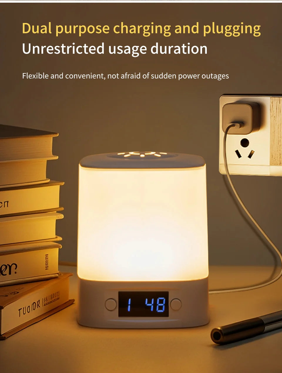 Portable Led Night Light with Clock Time Display Rechargeable Remote Control for Bedroom Bedside Table Lamp Baby Nursery Reading