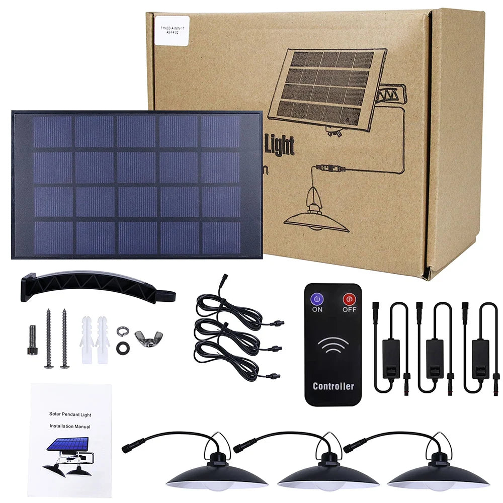 1/2/3/4Head Solar LED Pendant Light Remote Control Outdoor Indoor Solar Lamp Waterproof Security Lighting For Garden Porch Patio