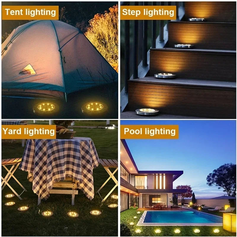 IP68 LED Outdoor Solar Power Ground Light Solar Path Deck Lights Underground Light Yard Driveway Lawn Garden Decor Lighting