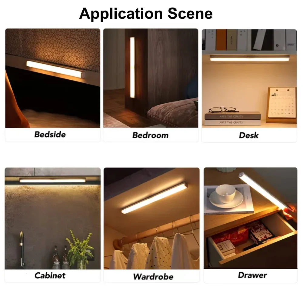 LED Motion Sensor Bar Light Rechargeable Induction Night Light Portable Cordless Magnetic Cabinet Lamp for Kitchen Room Bedside