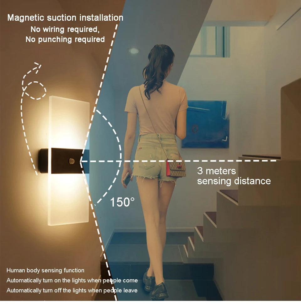 USB Rechargeable LED Wall Lamp – Touch & Motion Sensor Night Light