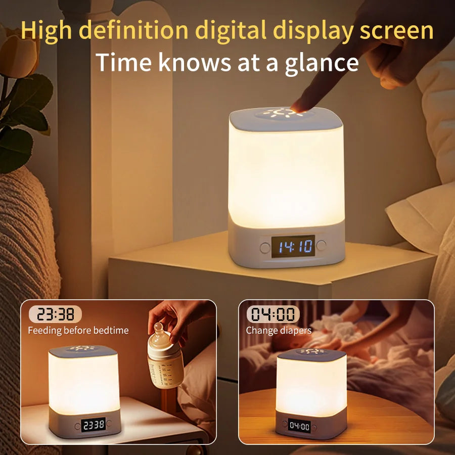 Portable Led Night Light with Clock Time Display Rechargeable Remote Control for Bedroom Bedside Table Lamp Baby Nursery Reading