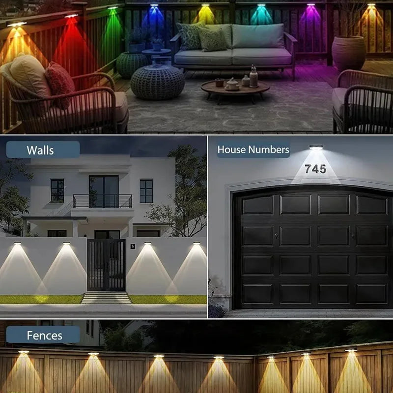 Solar Wall Lights  Outdoor LED Fence Light  RGB Solar Garden Wall Lights  IP65 Waterproof for Courtyard Decoration Light