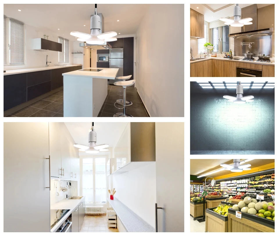 Foldable LED Garage Light Bulb | E27, 40 LEDs, 6500K White | For Kitchen | Indoor | Living Room | Attic Light