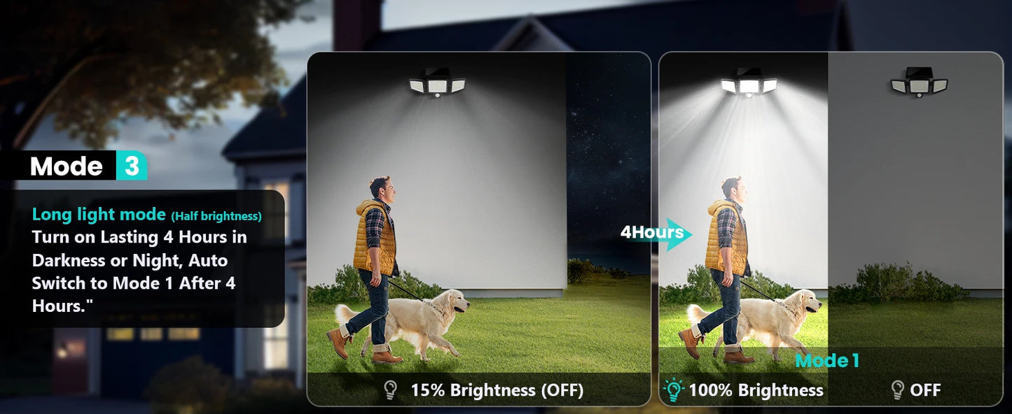 IP65Waterproof Triple Head Outdoor Solar Light, 210LED 2500LM Motion Sensor Safety Light for Porch, Garage, Yard Entrance, Patio