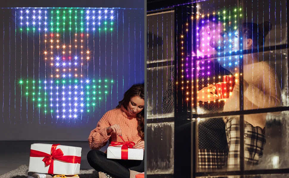 400LEDs Smart Curtain Lights Bluetooth App LED String RGB Fairy Lights DIY Music Change Display for Window Bedroom Decoration