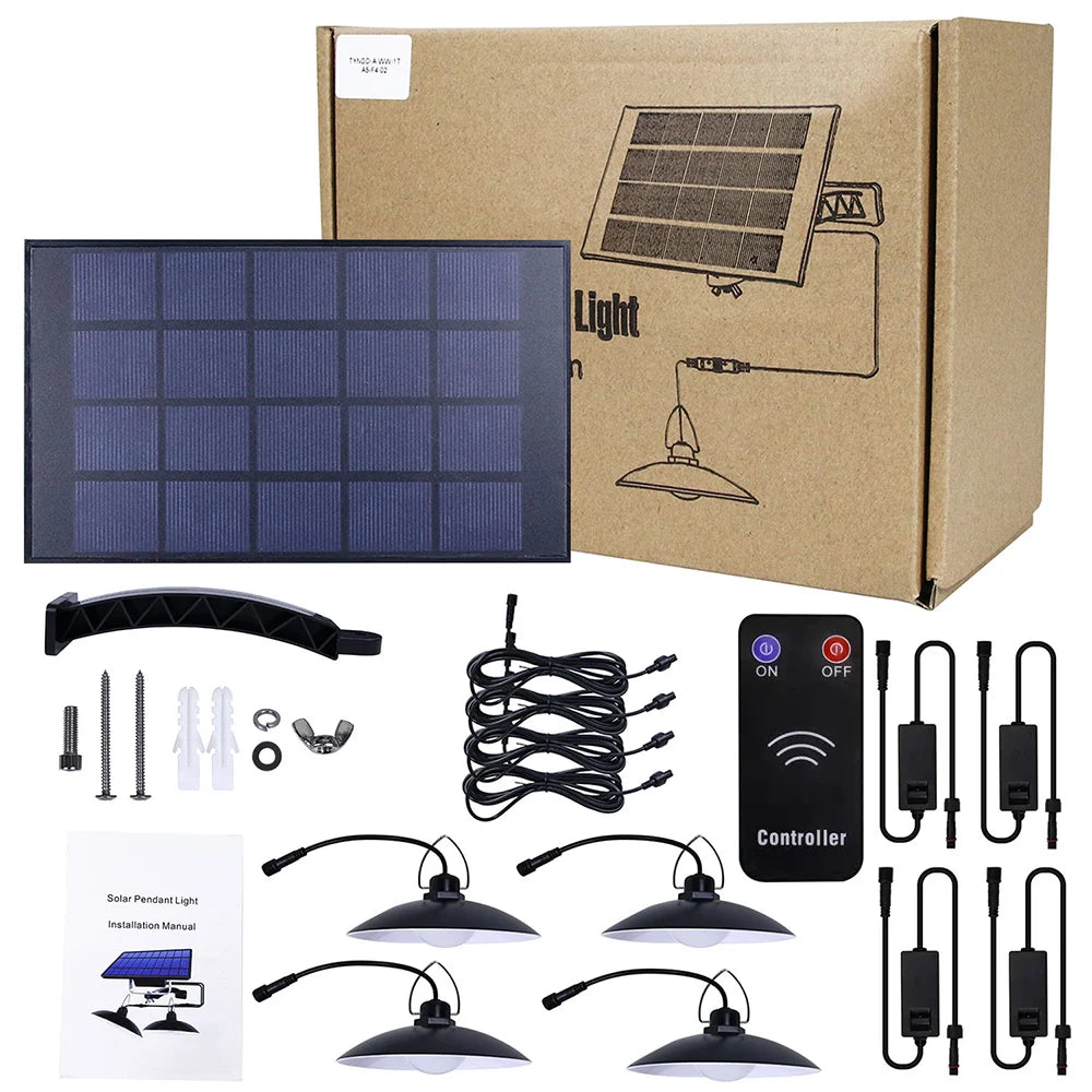 1/2/3/4Head Solar LED Pendant Light Remote Control Outdoor Indoor Solar Lamp Waterproof Security Lighting For Garden Porch Patio