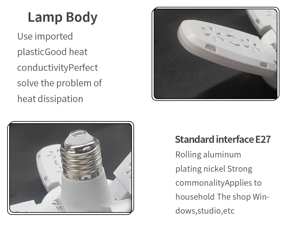 Foldable LED Garage Light Bulb | E27, 40 LEDs, 6500K White | For Kitchen | Indoor | Living Room | Attic Light