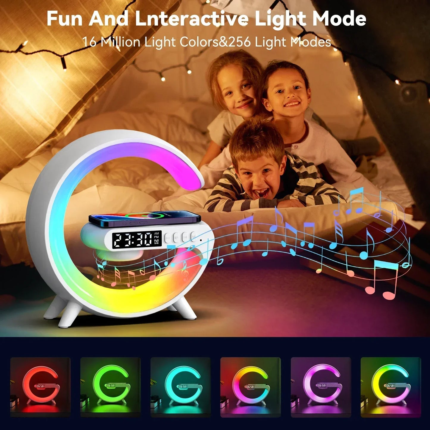 GlowCharge™ 4-in-1 Wireless Charger, RGB Night Light, & Bluetooth Speaker