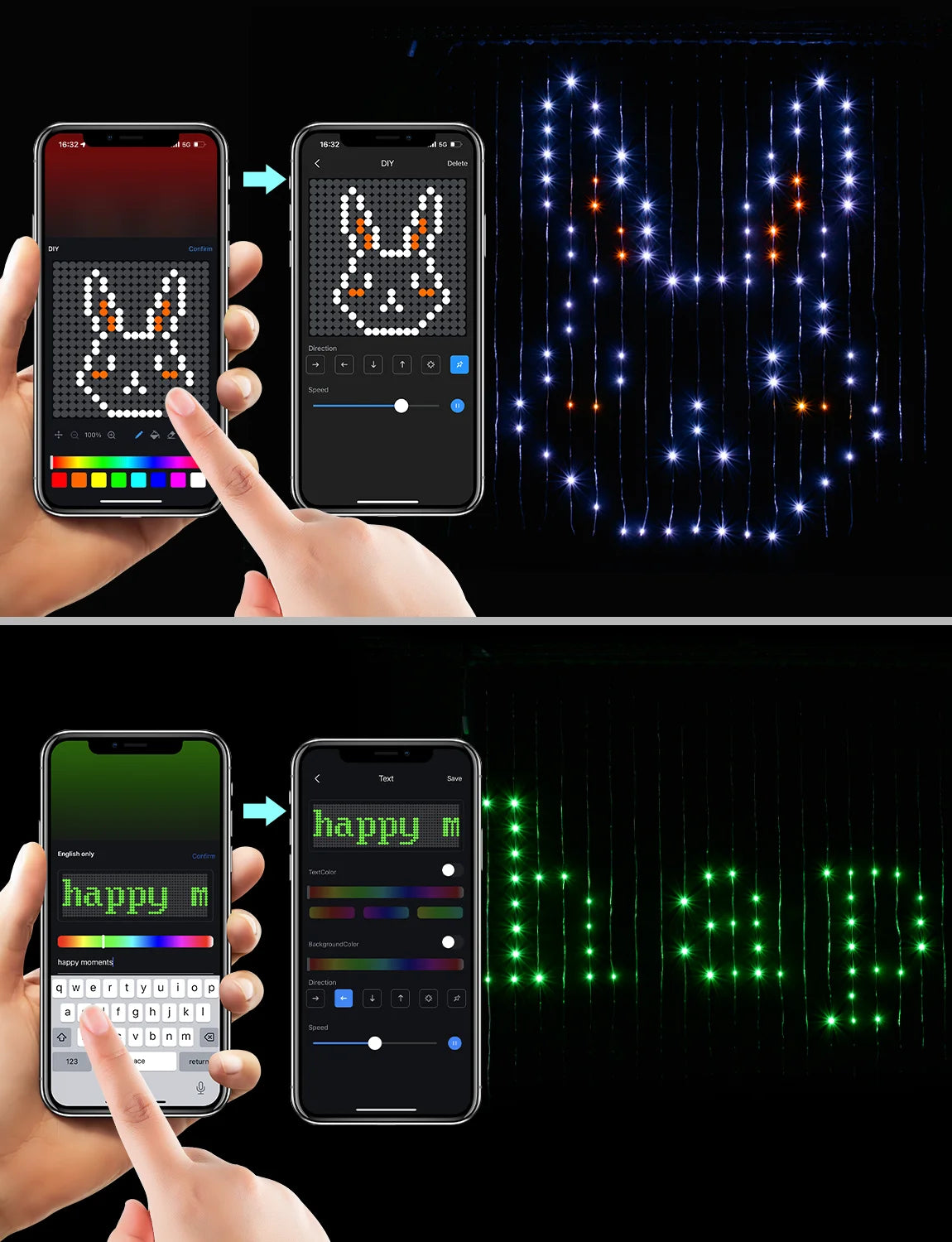 400LEDs Smart Curtain Lights Bluetooth App LED String RGB Fairy Lights DIY Music Change Display for Window Bedroom Decoration