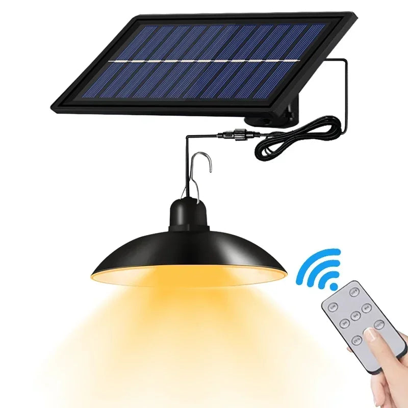 Solar Pendant Light Outdoor Waterproof LED Lamp Double-head Chandelier Decorations with Remote Control for Indoor Shed Barn Room
