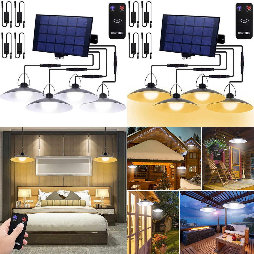 1/2/3/4Head Solar LED Pendant Light Remote Control Outdoor Indoor Solar Lamp Waterproof Security Lighting For Garden Porch Patio