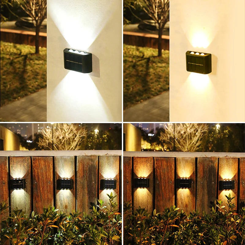 6LED Solar Wall Lights | Outdoor Waterproof Up & Down Lamp for Garden | Patio | Yard | Balcony Deco