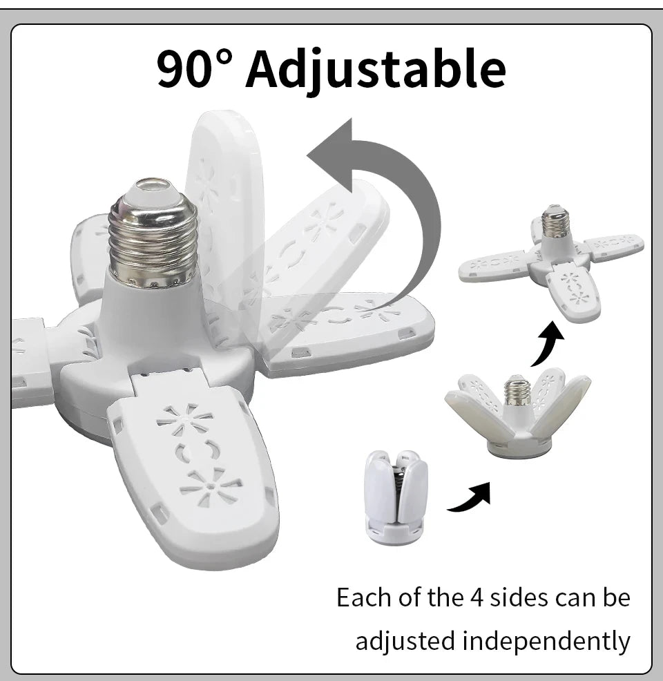 Foldable LED Garage Light Bulb | E27, 40 LEDs, 6500K White | For Kitchen | Indoor | Living Room | Attic Light