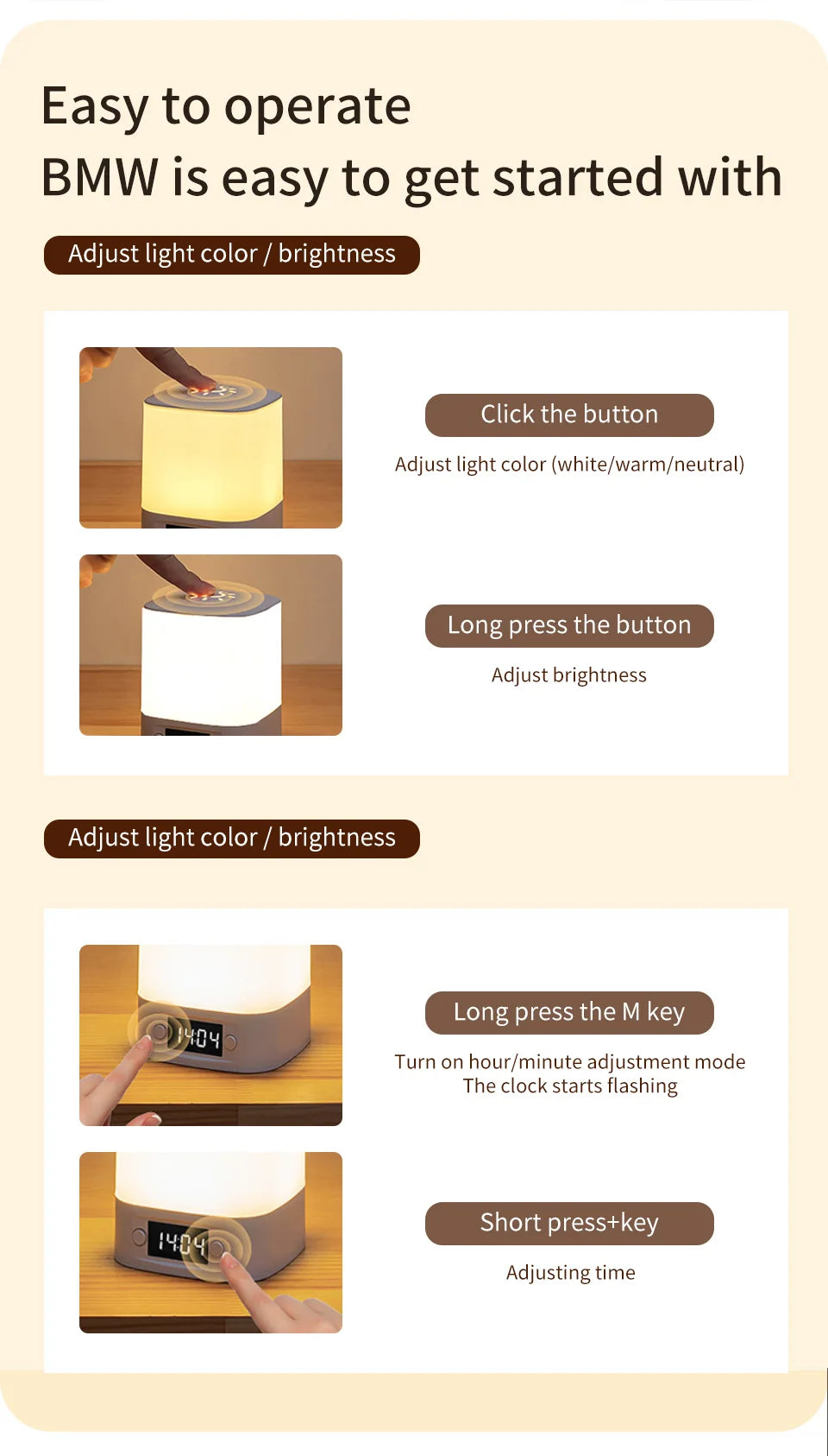 Portable Led Night Light with Clock Time Display Rechargeable Remote Control for Bedroom Bedside Table Lamp Baby Nursery Reading