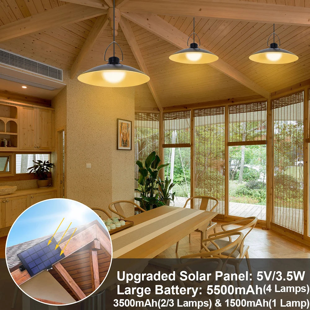 1/2/3/4Head Solar LED Pendant Light Remote Control Outdoor Indoor Solar Lamp Waterproof Security Lighting For Garden Porch Patio