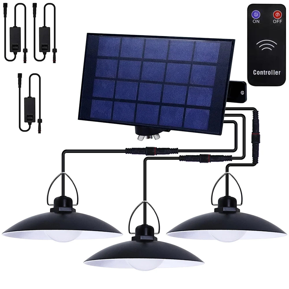 1/2/3/4Head Solar LED Pendant Light Remote Control Outdoor Indoor Solar Lamp Waterproof Security Lighting For Garden Porch Patio