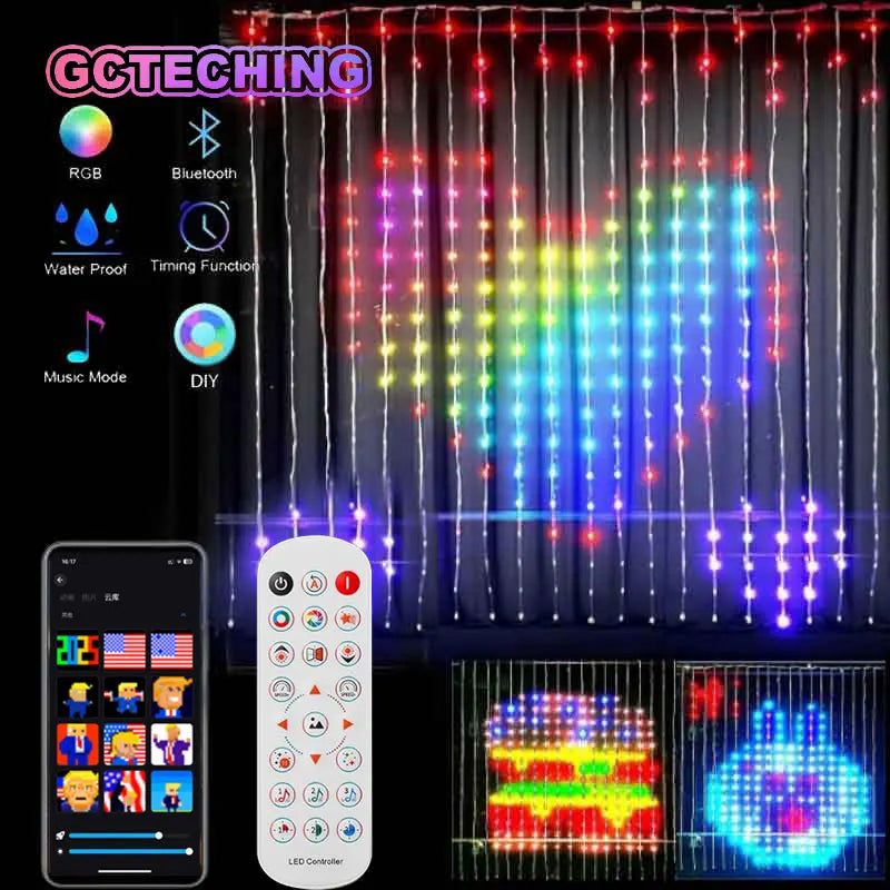 400LEDs Smart Curtain Lights Bluetooth App LED String RGB Fairy Lights DIY Music Change Display for Window Bedroom Decoration