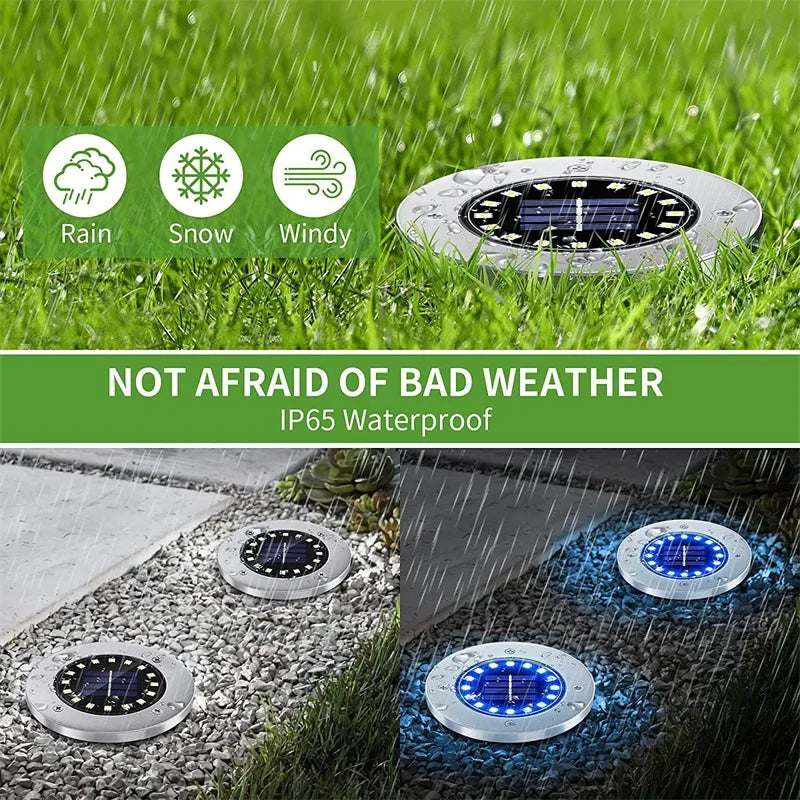 IP68 LED Outdoor Solar Power Ground Light Solar Path Deck Lights Underground Light Yard Driveway Lawn Garden Decor Lighting
