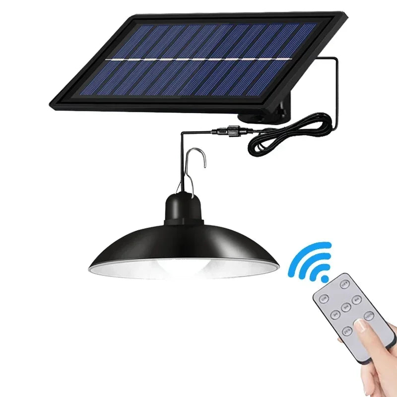 Solar Pendant Light Outdoor Waterproof LED Lamp Double-head Chandelier Decorations with Remote Control for Indoor Shed Barn Room