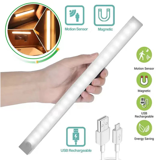 LED Motion Sensor Bar Light Rechargeable Induction Night Light Portable Cordless Magnetic Cabinet Lamp for Kitchen Room Bedside