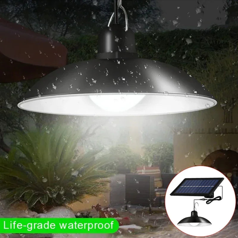 Solar Pendant Light Outdoor Waterproof LED Lamp Double-head Chandelier Decorations with Remote Control for Indoor Shed Barn Room