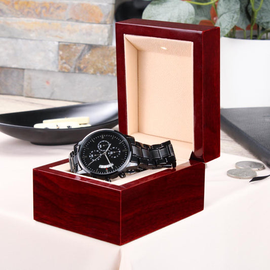 Customizable Engraved Black Chronograph  || || an anniversary gift for Men  || a long-lasting for Father’s Day gift