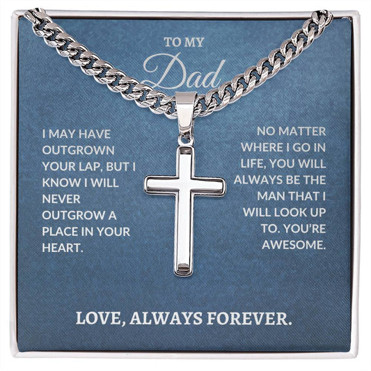 To My Dad Cross Necklace, Stainless Steel Cuban Chain Jewelry, Birthday Gift For Dad, Valentine's Day Gift, Father's Day Gift, Christmas Gift, With Card And Gift Box Packaging