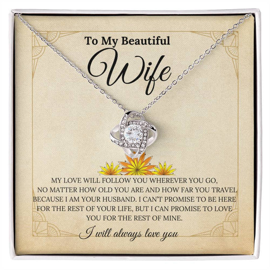 To My Beautiful Wife Love Knot Necklace ,With Blessing Card Gift Box, Love Knot Necklace, Birthday Gift Valentine's Day Gift Christmas Gift