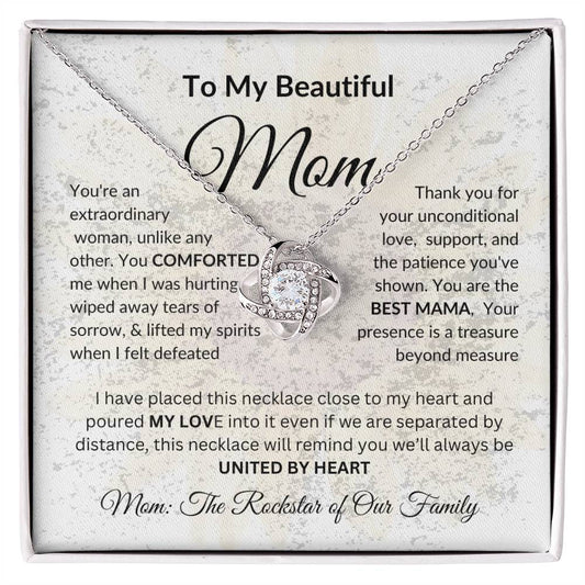 To My Caring Mom || Love You Love Knot Necklace || Special Gift For Mom From Son || Sentimental Message Card Jewelry for Mother's Day Gift